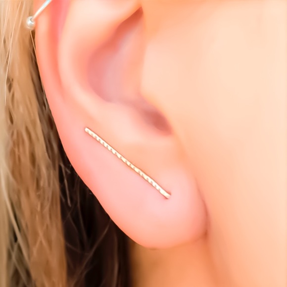 Etched Ear Crawler Earrings Textured Ear Climbers Ear Pins Ear Sweeps Ear Cuffs - Picture 3 of 7